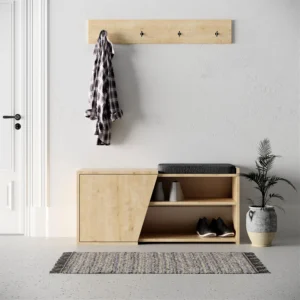Modern Oak Shoe Storage Bench with Cushion