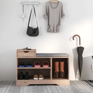 Grey Shoe Storage Bench with Cushion & Drawer