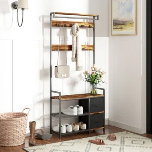 HOMCOM Coat Rack with Bench, Drawer & Shoe Storage