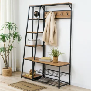 Finn Industrial Shelving Unit with Bench – Brown
