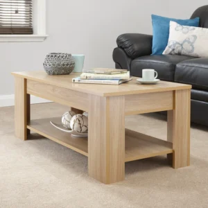 Oak Lift-Top Coffee Table with Shelf Storage