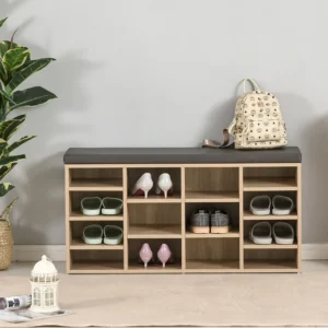 HOMCOM 14-Compartment Shoe Storage Bench – Brown