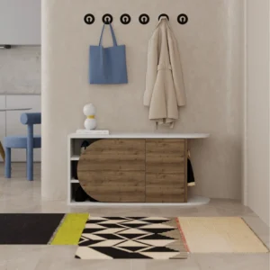 Modern Dark Oak Shoe Storage Bench with Doors