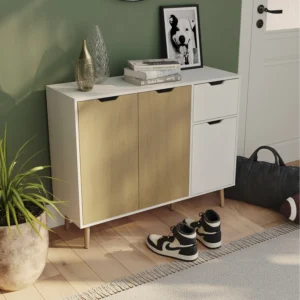 Oak & White 3-Door Sideboard with Drawer