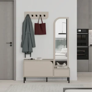 Mila Coat Stand with Mirror & Shoe Cabinet – Sandstone